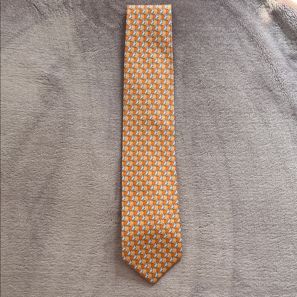 Jos. A. Bank Orange Tie with Blue Sailboat Pattern